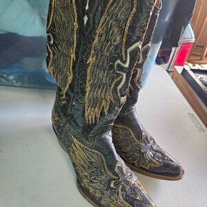 Corral Black and Gold Angel wing western boots